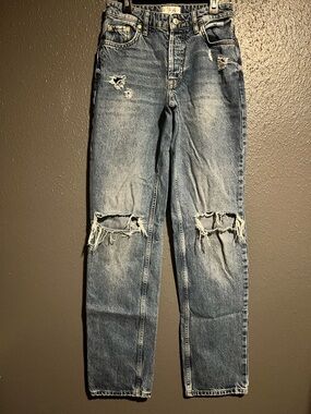 We The Free Distressed Light Blue Straight-Leg Jeans